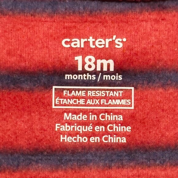Carter’s Baby Footed Fleece Sleeper Red Penguin Striped 18 Months - Picture 6 of 8